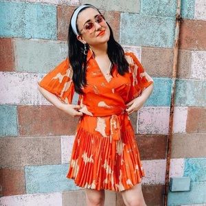 Alexis Orange Flutter Sleeve Dress